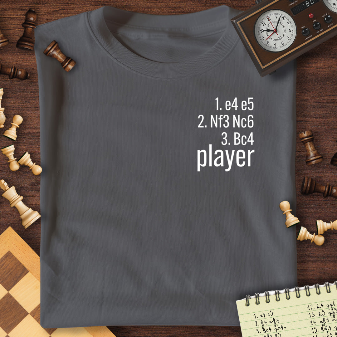 1. e4 e5 2. Nf3 Nc6 3. Bc4 Player T-Shirt