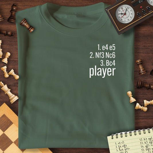 1. e4 e5 2. Nf3 Nc6 3. Bc4 Player T-Shirt
